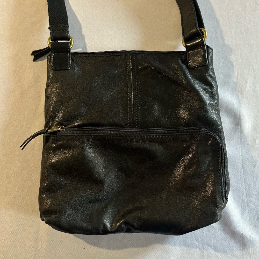 Fossil • Black Lamb Leather Stanton Crossbody Multi-Pocket Adjustable Versatile - Picture 9 of 16
